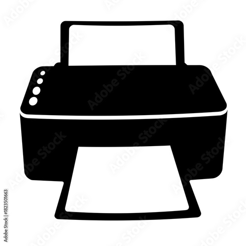 Printer with paper jam error icon, office equipment malfunction and repair need in workplace technology