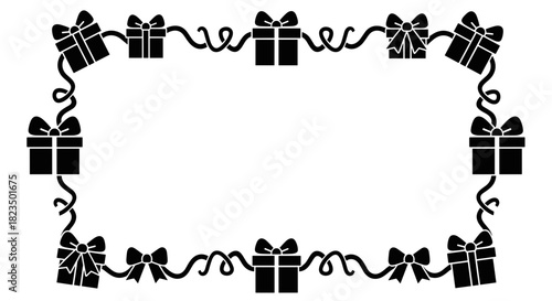 Gift box silhouette frame with ribbons, Valentine's Day decoration and festive border design