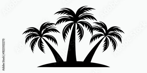 Silhouette of three palm trees on a small island  