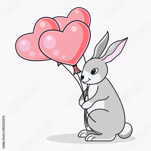 Happy Birthday Baby Shower Valentines Day Cute Bunny with Heart Shaped Balloons