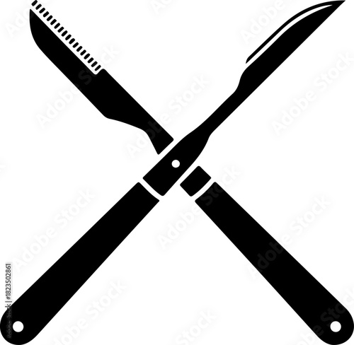 crossed surgical scalpels silhouette vector illustration
