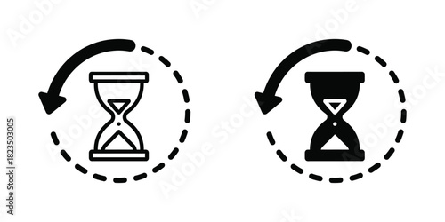 Hourglass icons with circular arrow indicating time passage, process, or completion in business and life.