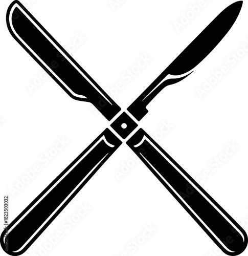 crossed surgical scalpels silhouette vector illustration