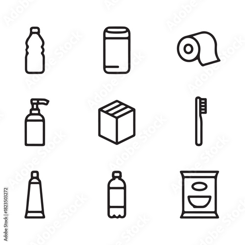 Collection of simple outline icons for household and personal care items