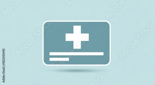 Simple graphic icon representing a medical insurance card or health service access card with a white cross symbol on a muted blue background