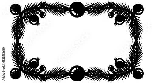 Christmas ornament frame with pine needles, holiday decoration and winter theme