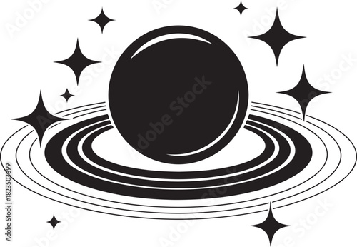 A simple and modern flat icon illustration of Planet Saturn featuring its iconic planetary ring system.