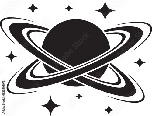 A simple and modern flat icon illustration of Planet Saturn featuring its iconic planetary ring system.