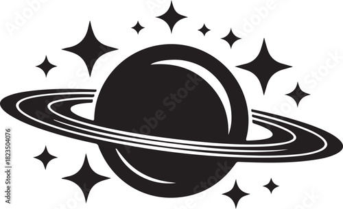 A simple and modern flat icon illustration of Planet Saturn featuring its iconic planetary ring system.