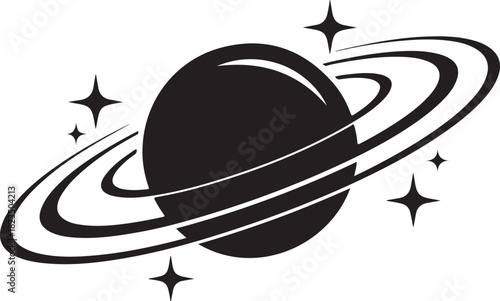A simple and modern flat icon illustration of Planet Saturn featuring its iconic planetary ring system.