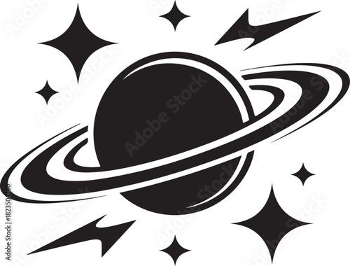 A simple and modern flat icon illustration of Planet Saturn featuring its iconic planetary ring system.