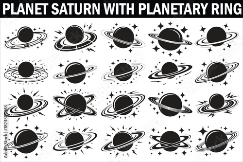 A simple and modern flat icon illustration of Planet Saturn featuring its iconic planetary ring system.