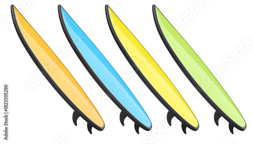 Set of surfboard for summer surfing on surf board on white background.