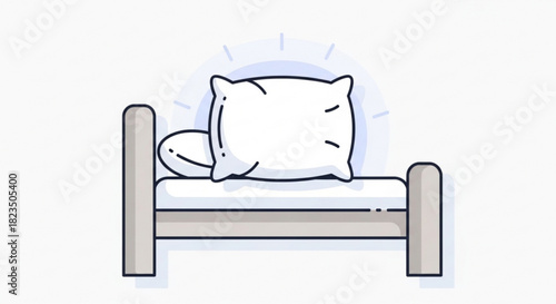 Simple line art icon of a comfortable bed with a fluffy white pillow, symbolizing sleep, rest, and bedroom furniture