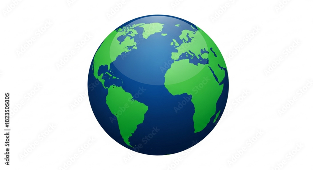 Fototapeta premium Glossy blue and green earth globe icon representing global connection and international communication