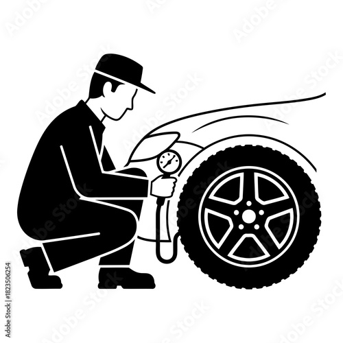 Mechanic inflating car tire for safety and optimal performance at auto repair shop