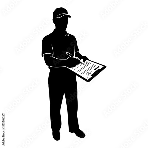 Professional inspector taking notes on clipboard for quality assurance and evaluation work