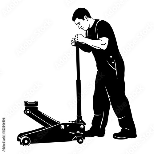 Auto mechanic expertly using car jack for vehicle repair, ensuring safety and precision