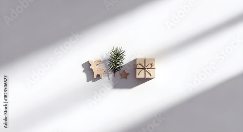 Wavy Red Ribbon and Small Gift Box on Red Background