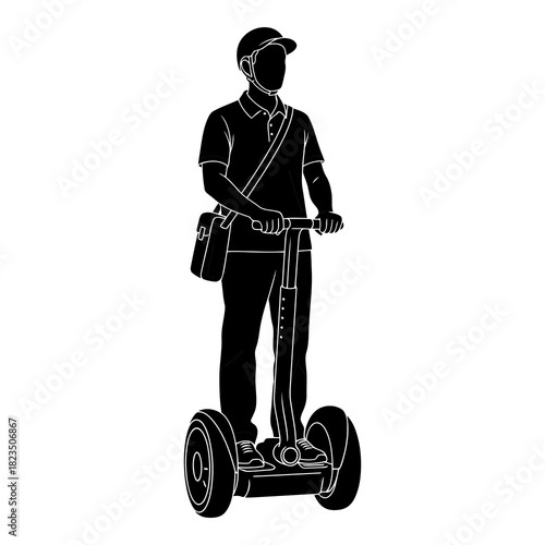 Modern delivery guy swiftly commuting on a self balancing scooter for efficient service