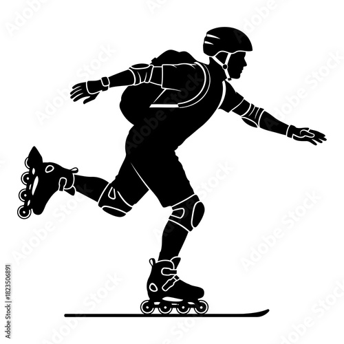 Dynamic inline skater skating with energy and speed for fitness or recreation excitement
