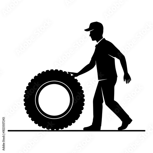 Reliable mechanic rolling tire for automotive service, professional tire repair icon