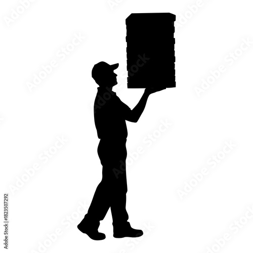 Silhouette of delivery man carrying stacked boxes, ensuring safe arrival for customer