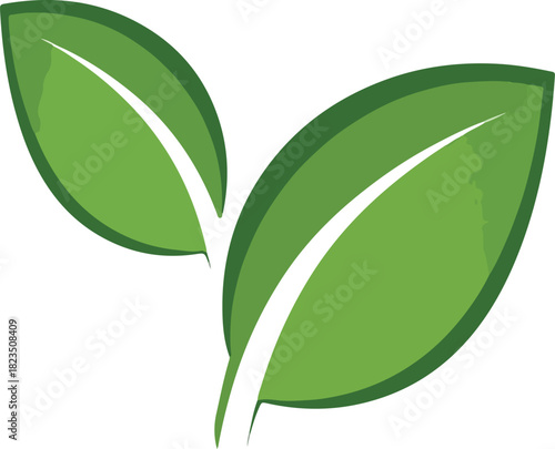Two Green Leaves Sprout Icon - Nature, Eco, and Organic Growth Vector Leaves, Sprout, Green, Icon, Nature, Eco, Organic, Growth,