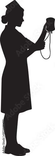 Nurse silhouette holding medical equipment examining device professional healthcare worker profile