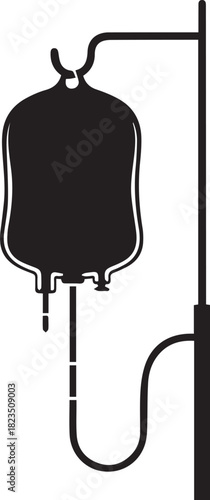 Medical infusion bag silhouette icon representing healthcare treatment and hospital care services