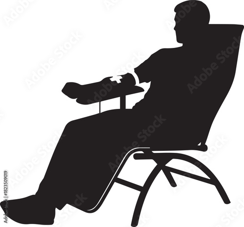 Relaxed man sitting in a lounge chair silhouette enjoying leisure time outdoors or indoors