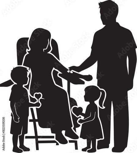 Happy family silhouette in a spa setting receiving massage and care