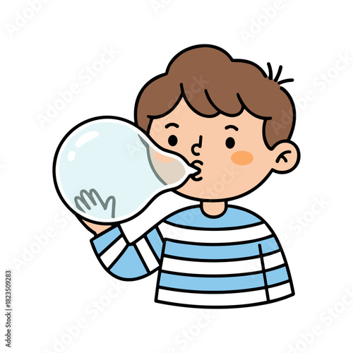 Cute boy blowing big bubble gum bubble