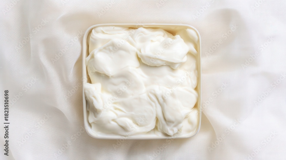 Fototapeta premium Smooth White Lard in Dish on White Fabric Isolated. Generative AI