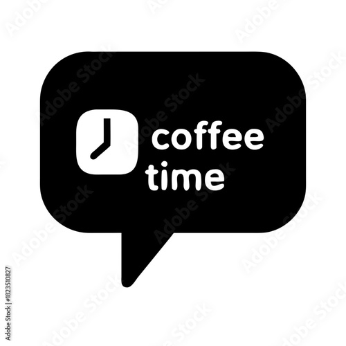 Coffee time speech bubble with clock icon in black and white design  