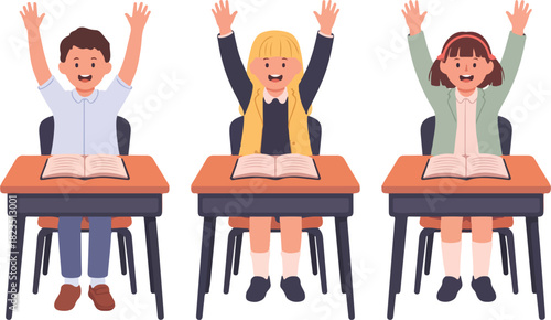Eager Students Raising Hands in Class