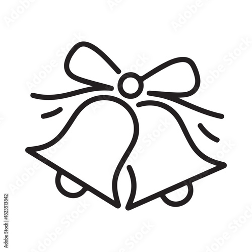 Simple line drawing of two wedding bells tied with a bow