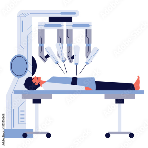 Robotic Surgery a detailed depiction of robotic surgery performed with high-precision mechanical arms in a modern op