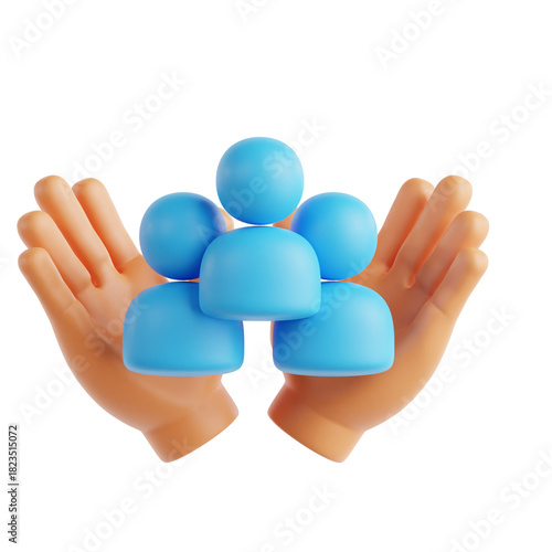 3D Rendering Detailed Hand Holding Stylized People Group Icon