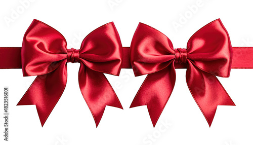 Two elegant, vibrant red satin bows connected by a matching horizontal ribbon