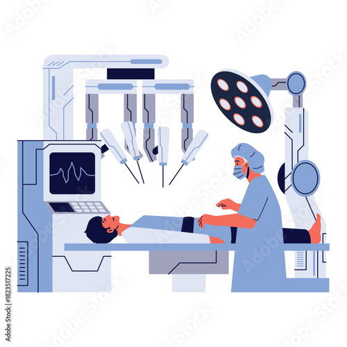 Robotic Surgery a surgeon operating a robotic console to perform complex surgical tasks with enhanced accuracy illus