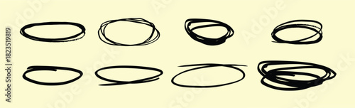 Set of circle doodles, hand drawn black line. Vector collection of hand drawn lines, circles with editable stroke. vector illustration.