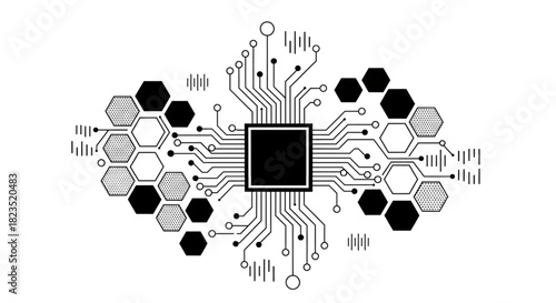 Central Processor Chip Circuitry Connecting Hexagonal Data Nodes for AI Technology Development