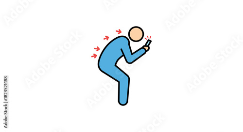 bad posture using smartphone person slouching to look at mobile device straining back muscles depicting poor health habits and neck pain risks