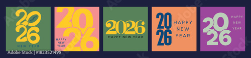A modern collection of 2026 Happy New Year typography designs featuring bold numbers, vibrant colors, and clean layouts. Perfect for greeting cards, posters, banners, social media, marketing, branding