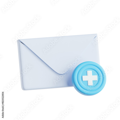 Minimalist 3D Render New Email Message with Add Button Communication Icon