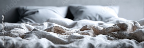morning bed scene with wrinkled sheets low contrast film-like