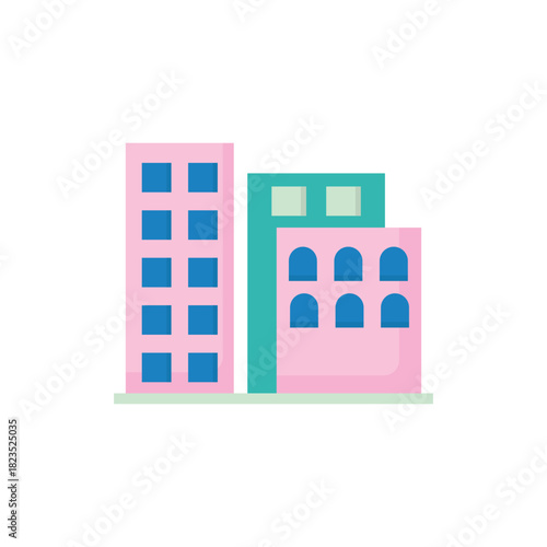 Vecor illustration of modern colorful three urban buildings.