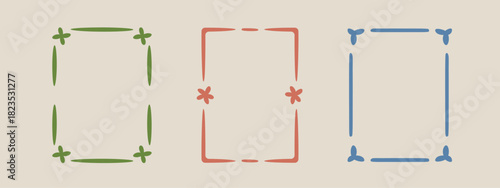 Rectangular doodle frame stamp set, hand-drawn original creative engagement monograms. Edgings cadres with graphic elements, design photo decoration greeting elements. Isolated. Vector