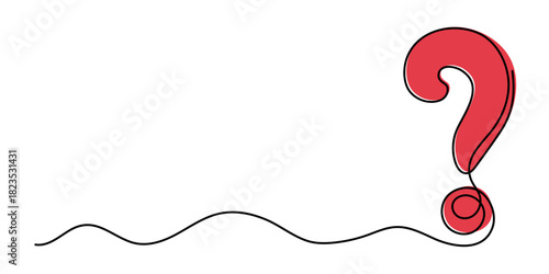 Question mark one line art, hand drawn asking sign, idea continuous contour. Query FAQ concept, finding answer. Editable stroke. Isolated. Vector illustration